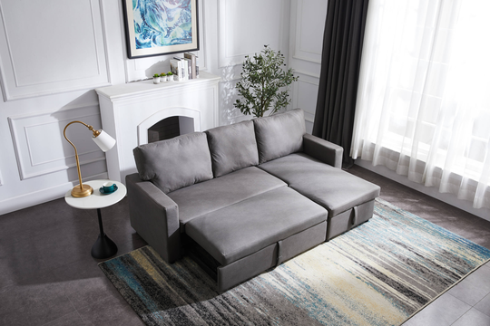 Clihome Sofa with Pulled Out Bed Modern Gray Polyester/Blend Sleeper | CY-09WGR