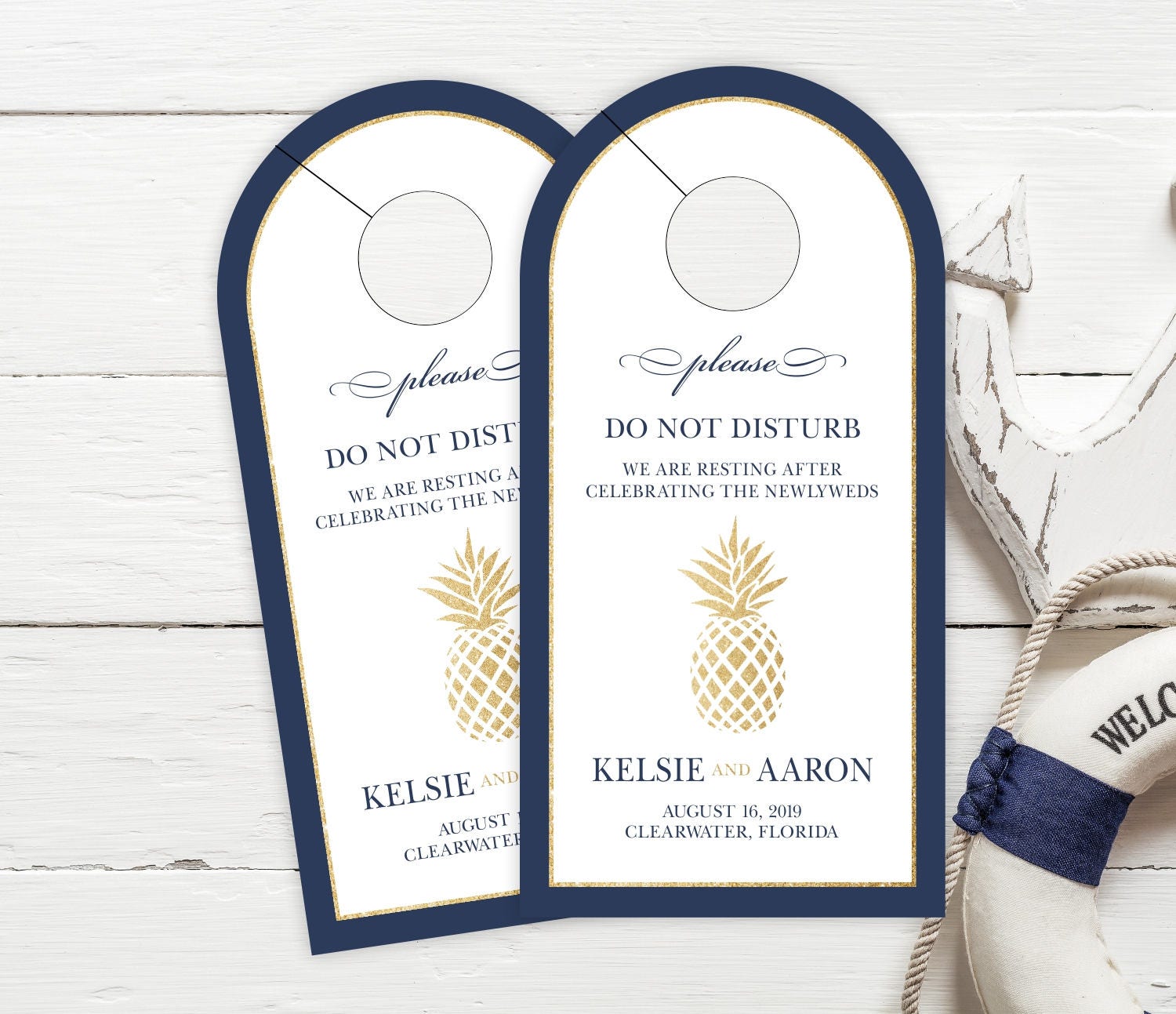 Pineapple Wedding Door Hangers, Do Not Disturb Sign, Tropical Hotel Hanger #dhri-288