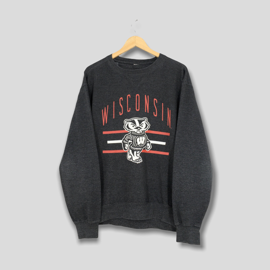 Vintage Wisconsin Badgers Football Gray Sweatshirt Medium 90S Ncaa Sweater Bucky Badger Pullover State Jumper Size M
