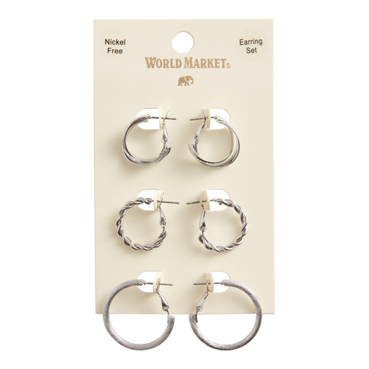 Silver Textured Twisted Hoop Earrings 3 Pack by World Market
