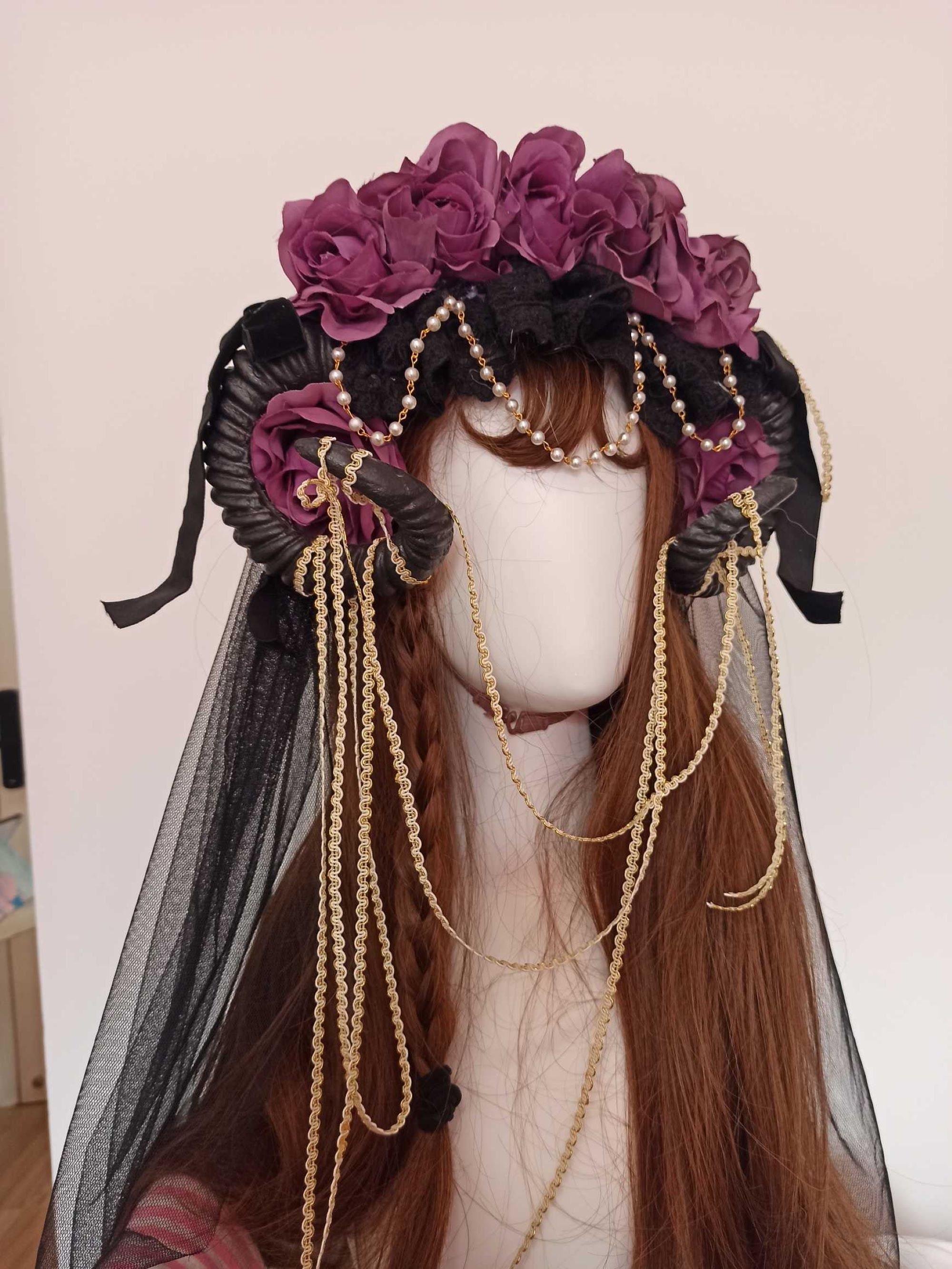 Ram Goat Horn Headband Purple Rose Goth Personalized Colors