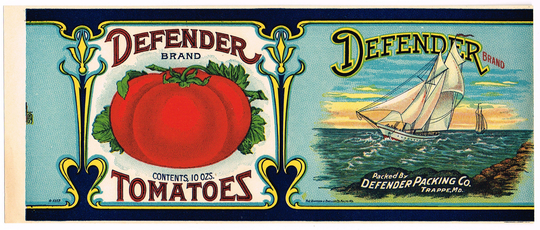 Original Vintage Tin Can Label C1920S Defender Trappe Maryland Sailing Yacht Sailboat General Store
