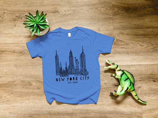 New York City, Nyc, Kids Tri-Blend T-Shirt, Boy's Tee, Comfortable Funny Gift, Shirts With Sayings, Royal Blue Or Heather Gray