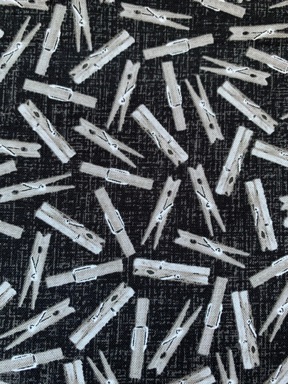 studio E Laundry Clothes Pins On Charcoal Background Cotton Fabric Sold By The 1/2 Yard