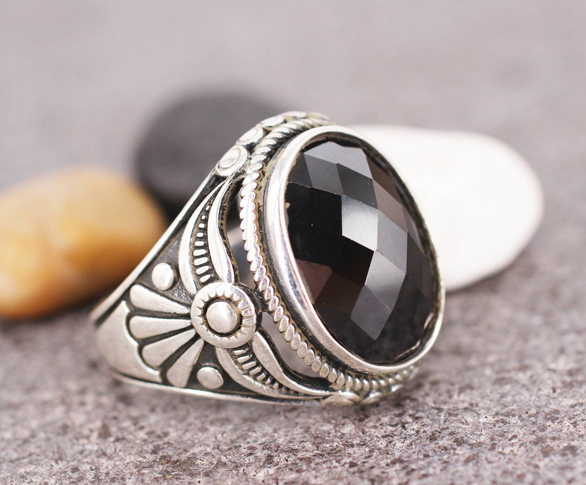 sterling Silver 925 Men's Ring, Onyx Men Ring , Ring, Ottoman Ring, Turkish Handmade Man