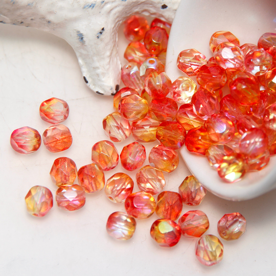 Fiery Transparent Red & Yellow Blend Ab 6mm Fire Polished Crystal Beads 20