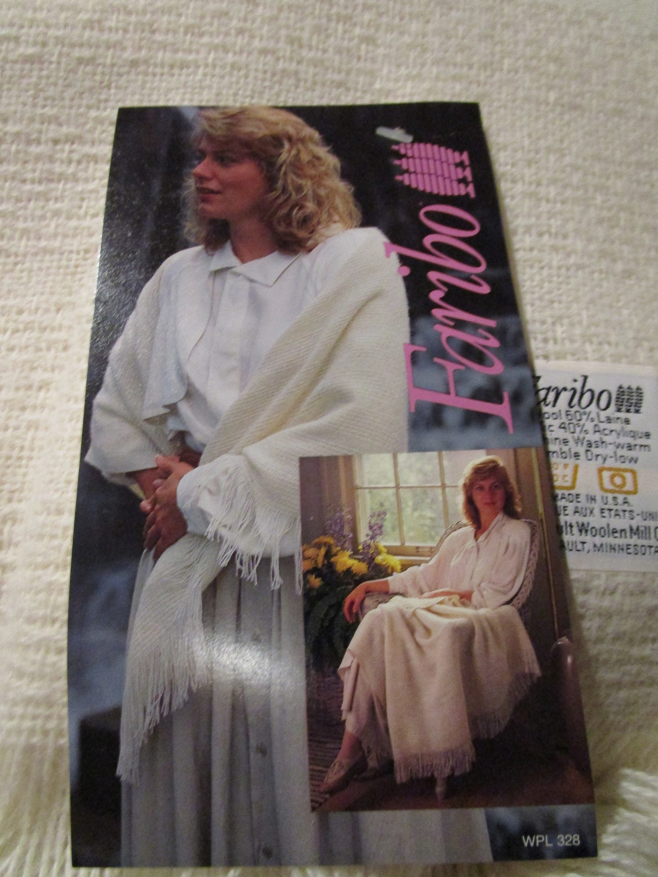 Vintage, 90S, Cream, Wool Blend, Nib, Faribo, Shawl, Coverup, Mint