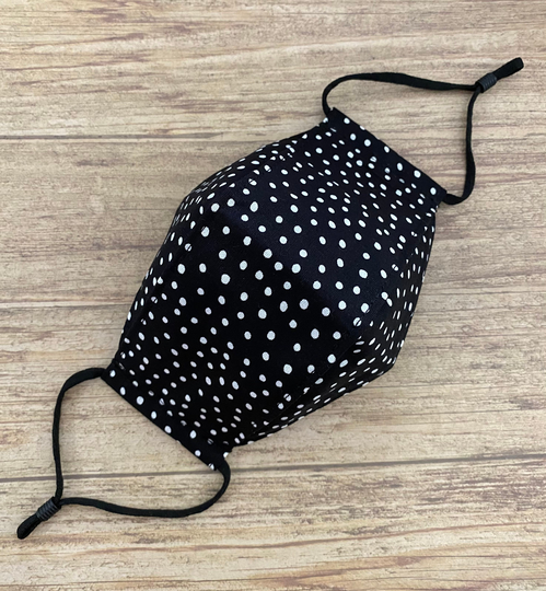 White Dot in Black Pattern Print Cotton 3-D Face Mask