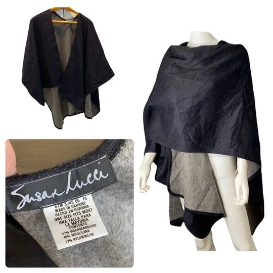 Nwt Susan Lucci Grey Wool Blend Oversized Wrap Os