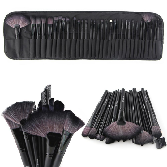 32 professional makeup brush set, facial eye shadow eyeliner foundation blush lip powder liquid cream blending brush (black)