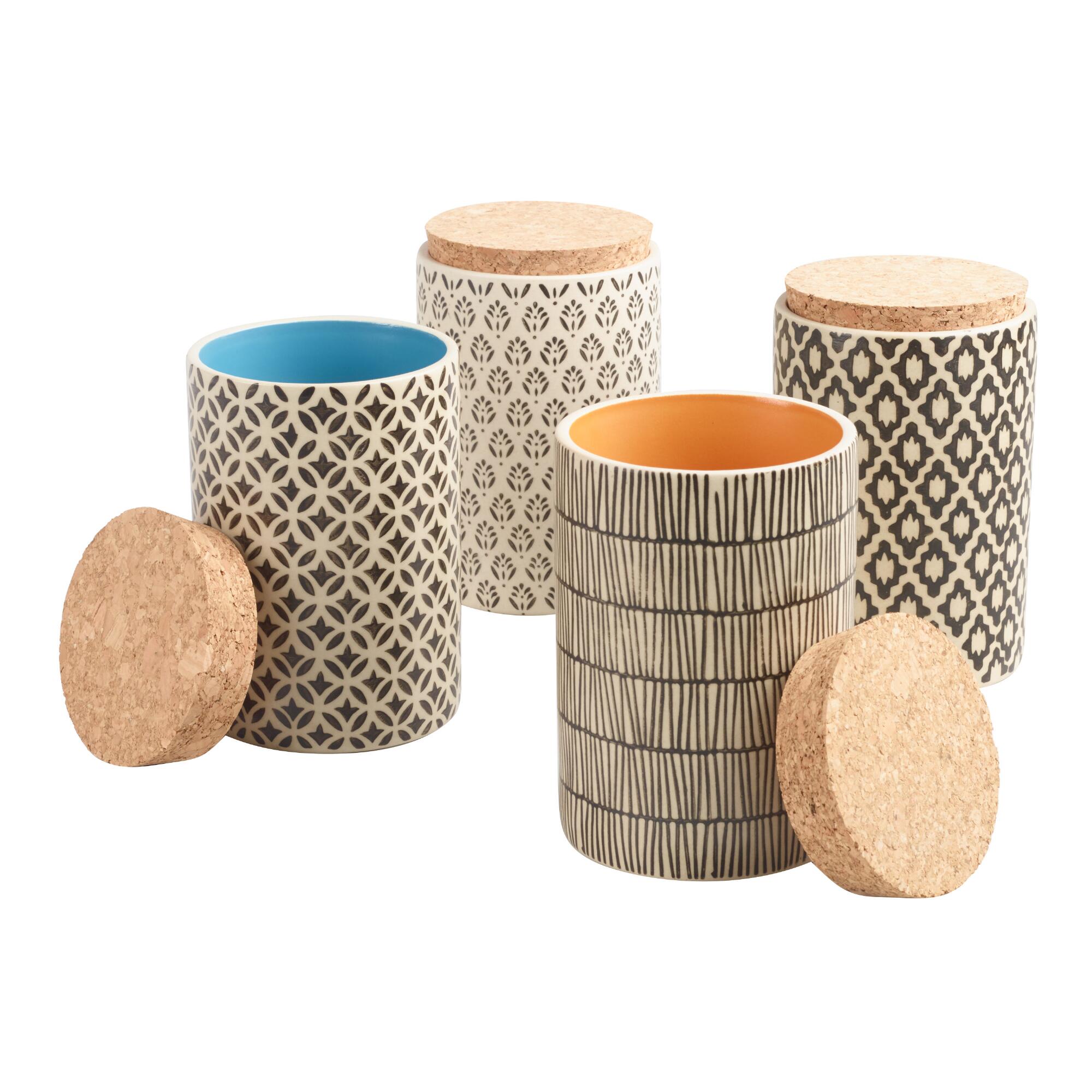 Hand Painted Tea Canisters with Cork Lids Set of 4 by World Market