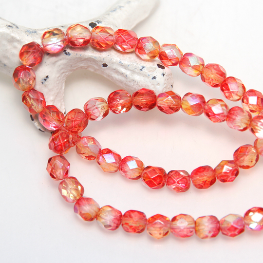 Transparent Juicy Red & Yellow Blend Ab 6mm Fire Polished Crystal Beads 25