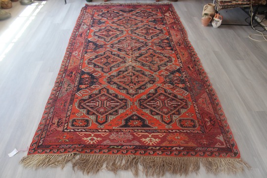 Vintage Soumak Kilim, Ethnic Large Area Kilim Rug/N-646 6'x11'7" Feet