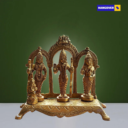 Ramdarbar Statue in Brass, Lord Rama, Hanuman, Lakshman, Sita Mata, Ram Ji Family Statue, With Temple Pooja Murti