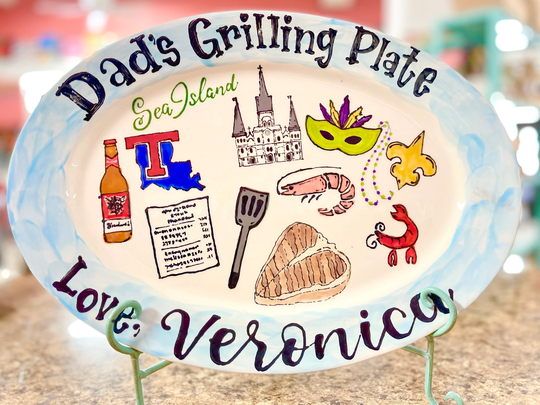 Ceramic Custom Oval Grill Grillmaster Fathers Day Birthday Grilling Platter Grandpa Boyfriend Dad Daddy Burger Gift Plate Golf Seafood Beach