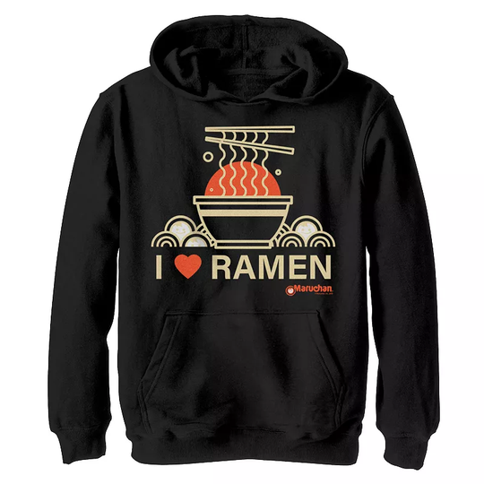Boys 8-20 Maruchan I Heart Ramen Bowl And Chopsticks Hoodie, Boy's, Size: Small, Black