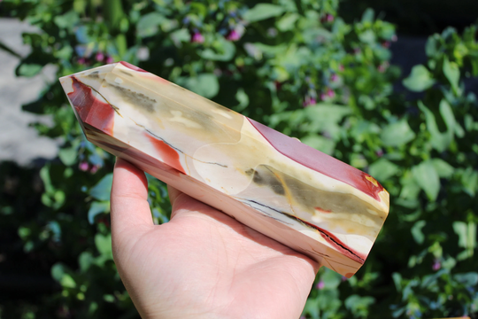 The Vitality Stone Mookaite Jasper Tower, Generator Red Crystal Point Gemstone & Yellow