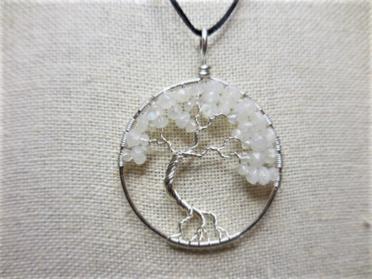 Moonstone Pendant, Tree Of Life, Rainbow Life Gemstone Tree, Wire Wrap Pendant