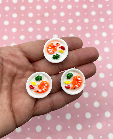 Three Shrimp Dinner Cabochons, Seafood Platter Dollhouse Miniature Food, #375A