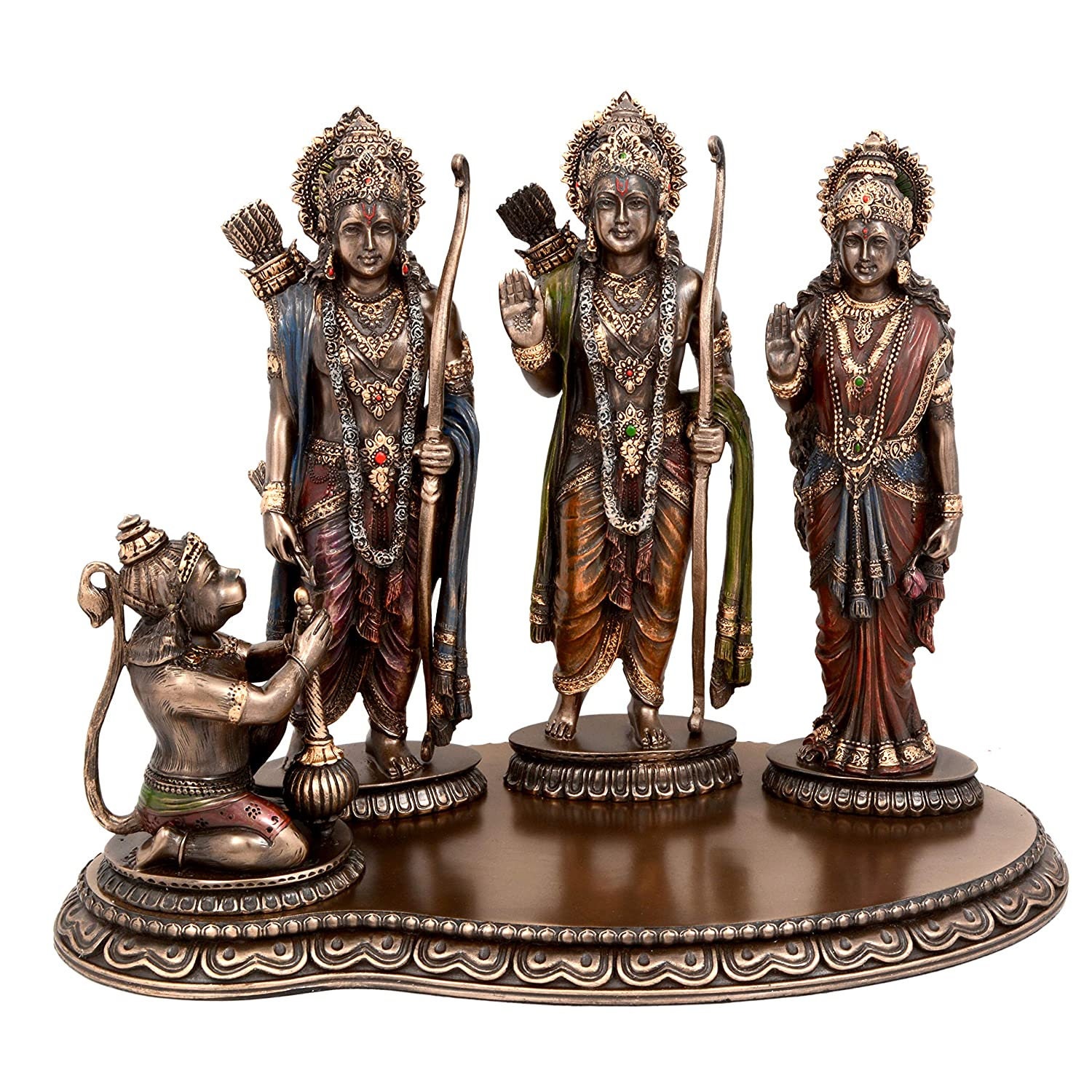 Large Ram Darbar Idol - Bronze Finish- Lord Rama Statue Hindu Religious | Size 5.5 X9.5X8 Inches