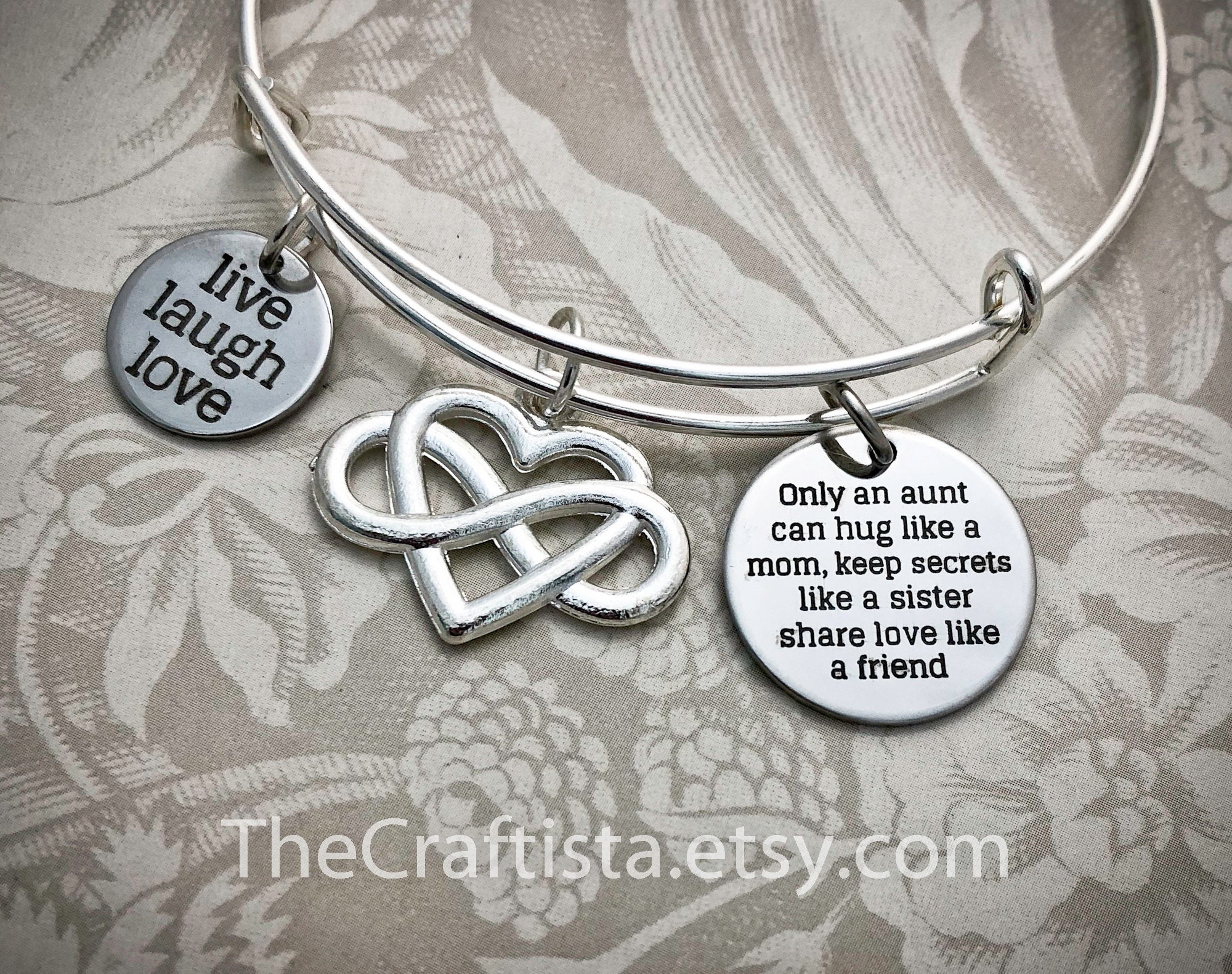 Atb, Aunt Bangle, Bracelet, Gift, Only An Can Hug Like A Mom, Adjustable Gift For Aunts, Auntie