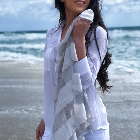 Grey Silk Linen Blend Scarf
