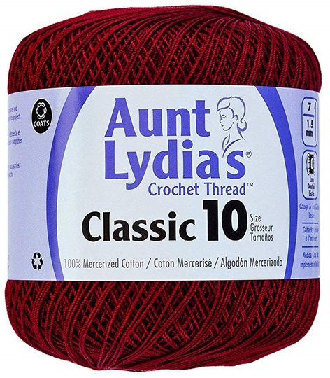 Coats Aunt Lydia's Crochet Cotton Thread Classic Size 10, Burgundy | 154-492 350 Yards