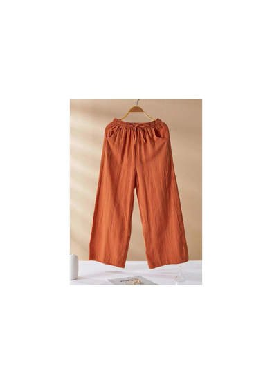 Linen Blend Wide Leg Cropped Length Pants