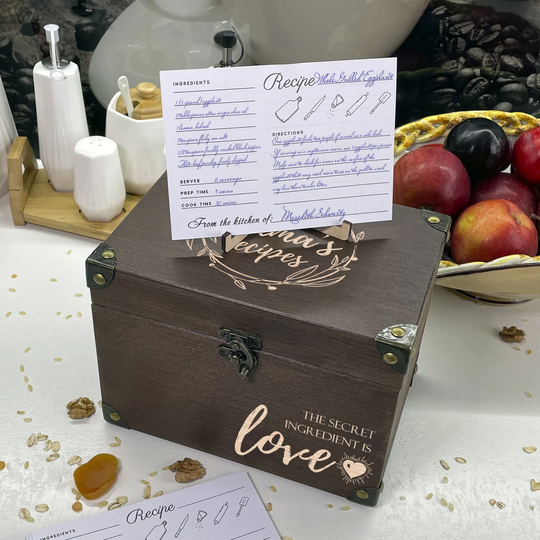 Family Recipe Box With Dividers & Cards Personalized Engraved Wood Gift For Mom Chef Gift Housewarming Gifts Kitchen