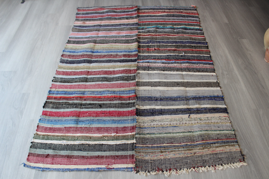 Vintage Rag Rug, Ethnic Bohemian Rug/4'6"x6'5"