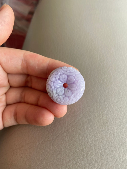 Jadeite Jade Donut Bead Pendant, Light Lavender & Green, Natural Grade A Jade, Burma Burmese Gemstones, Jewelry, Antique