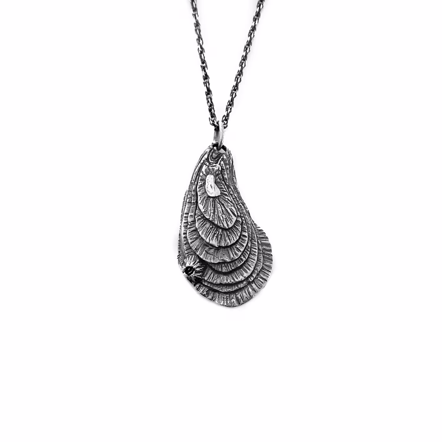 Barnacled Oyster Pendant in Sterling Silver