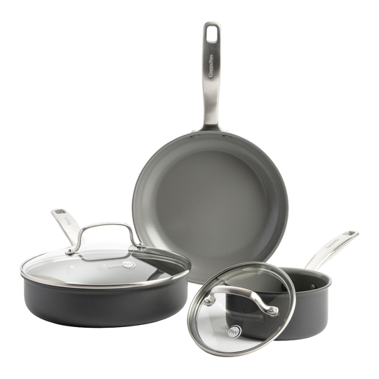 GreenPan Chatham 5 Piece Nonstick Ceramic Cookware Set: Silver - Aluminum by World Market