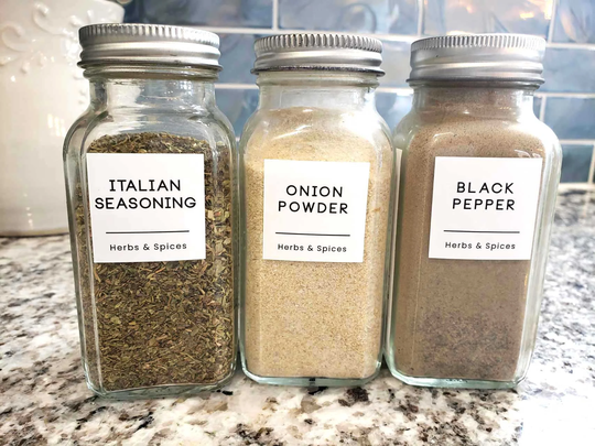 Spice Jar Front Label Set 30 Modern Minimalist Waterproof Durable 1.25 Inch Square Small