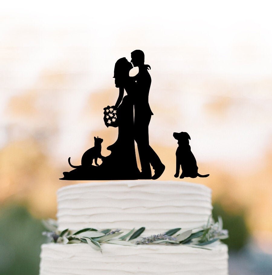 Custom Cake Topper & Labrador Retriever Wedding Cake Topper With A Dog, Personalized Cat, Silhouette Topper