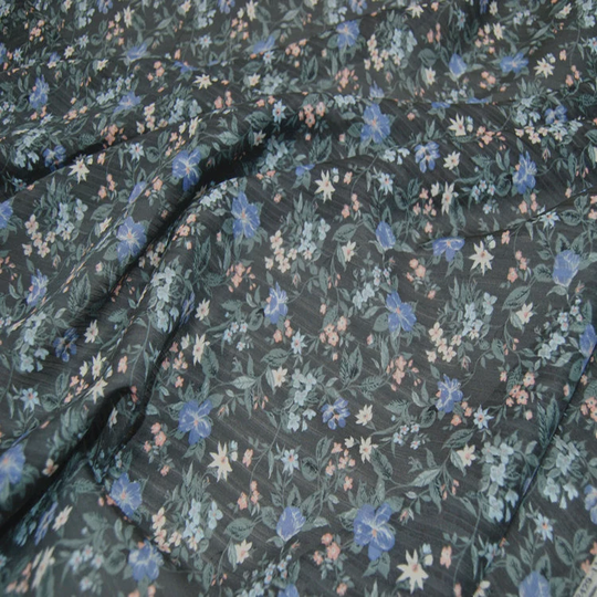 Floral Print Black Silk Cotton Blend Fabric Width 49 Inch, By The Yard/By Meter