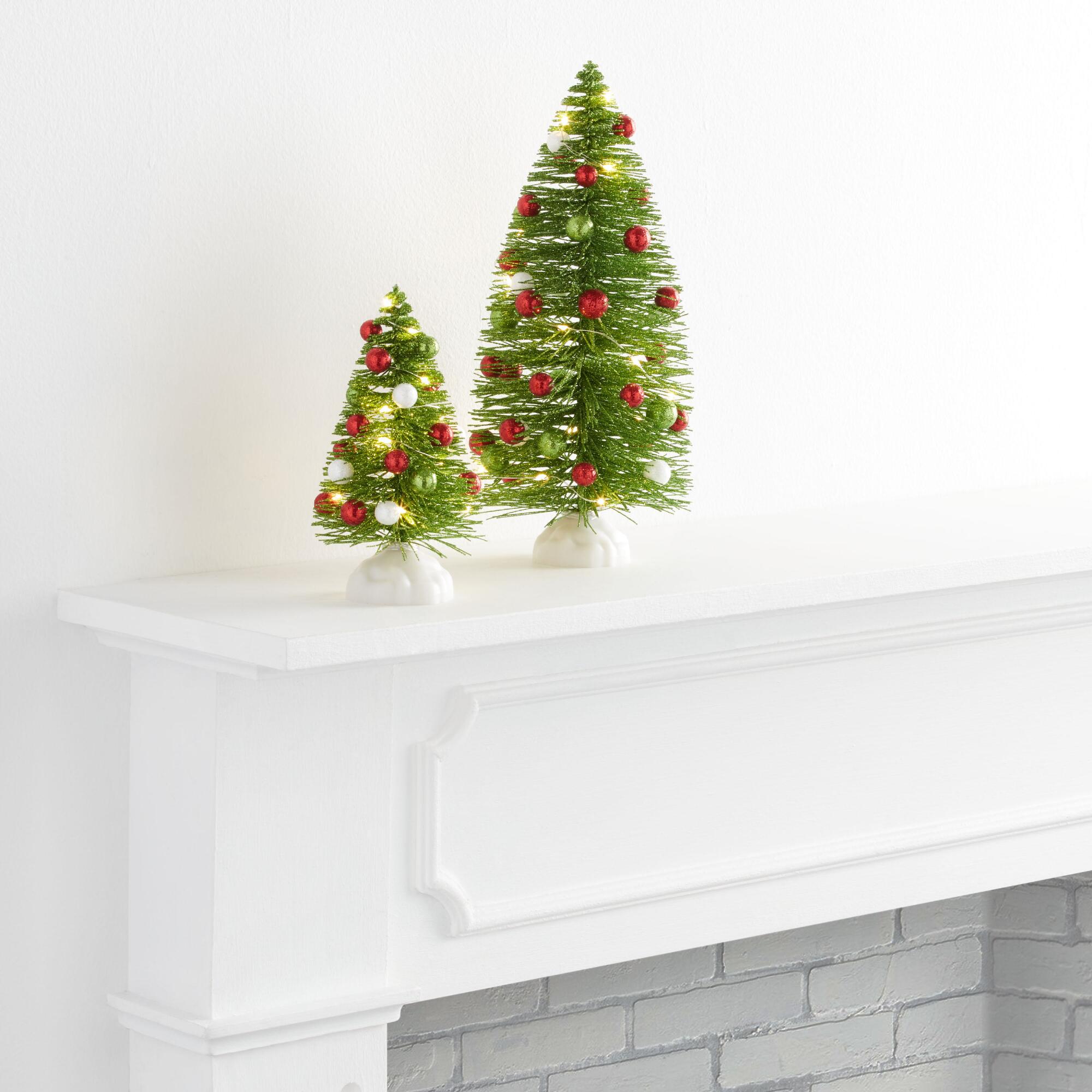 Pier Place Snowy Green Tree LED Light Up Decor: Green/Red/White - Plastic by World Market