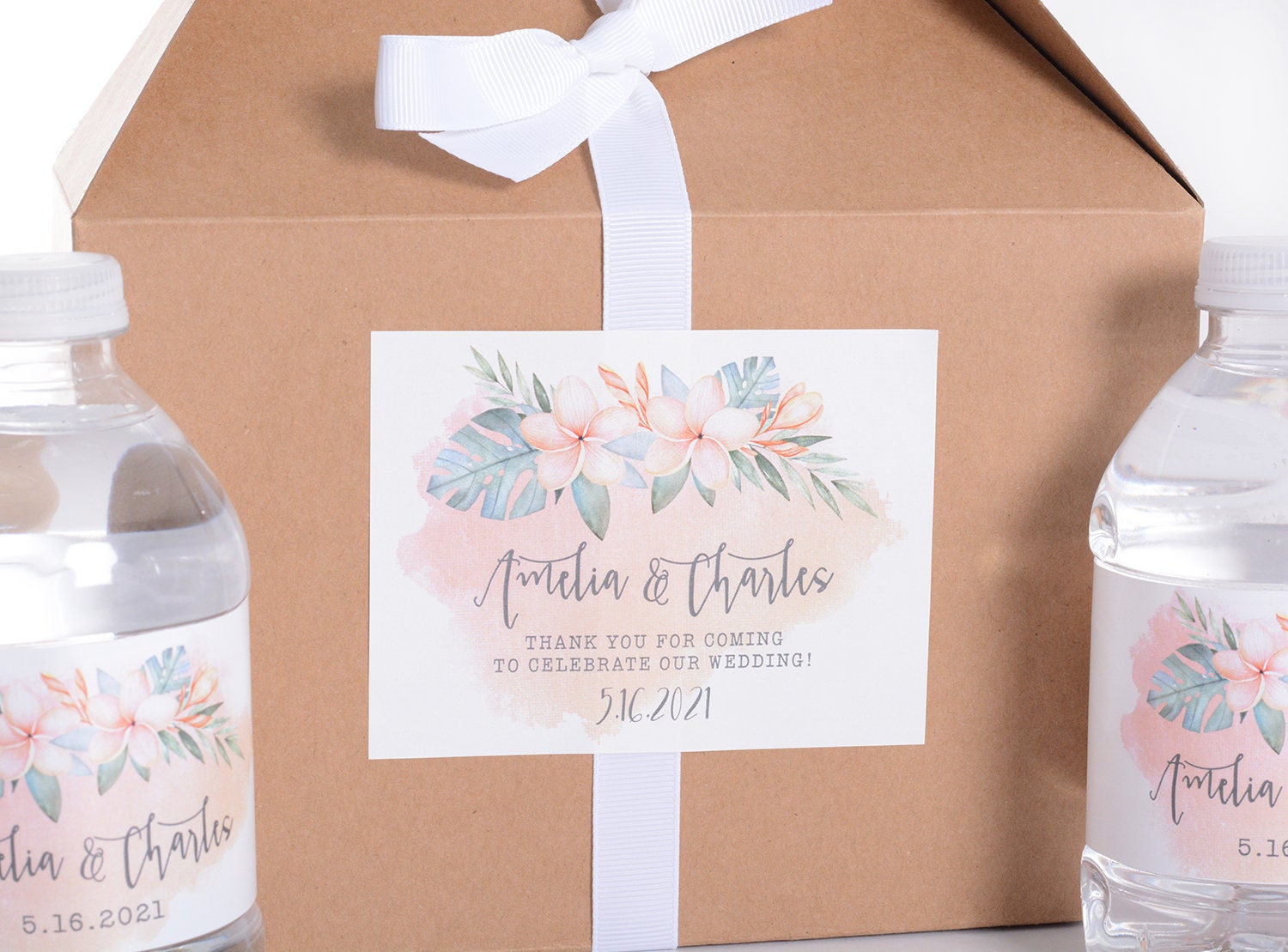 Tropical Wedding Stickers - Welcome Bag Box Custom Favor Flower Labels #wdib-354