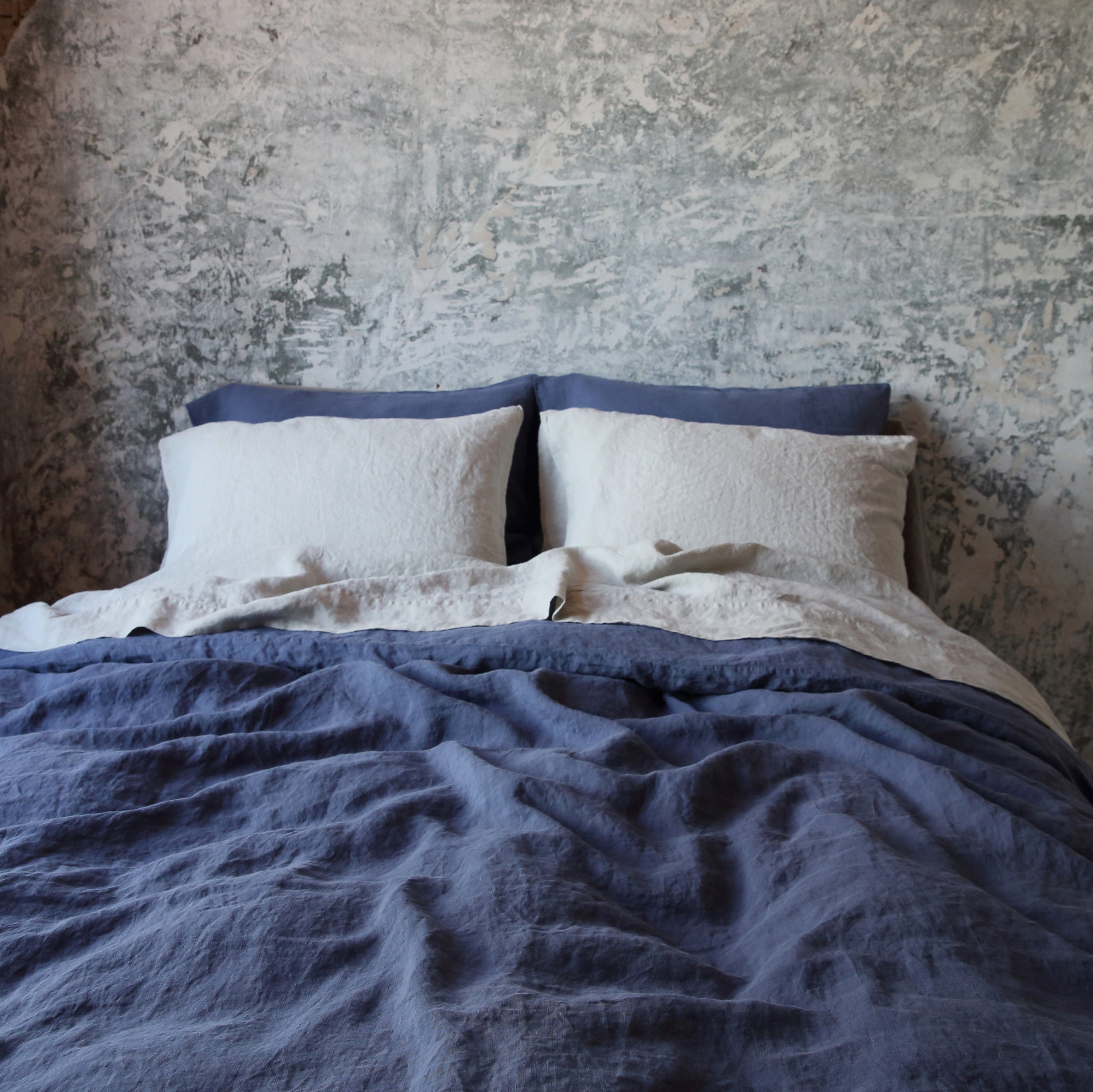 Washed Linen Duvet Cover in Blueberry. Linen Bedding. Queen, King, Any Size. No Seaming. Ready To Ship 2 - 3 Days
