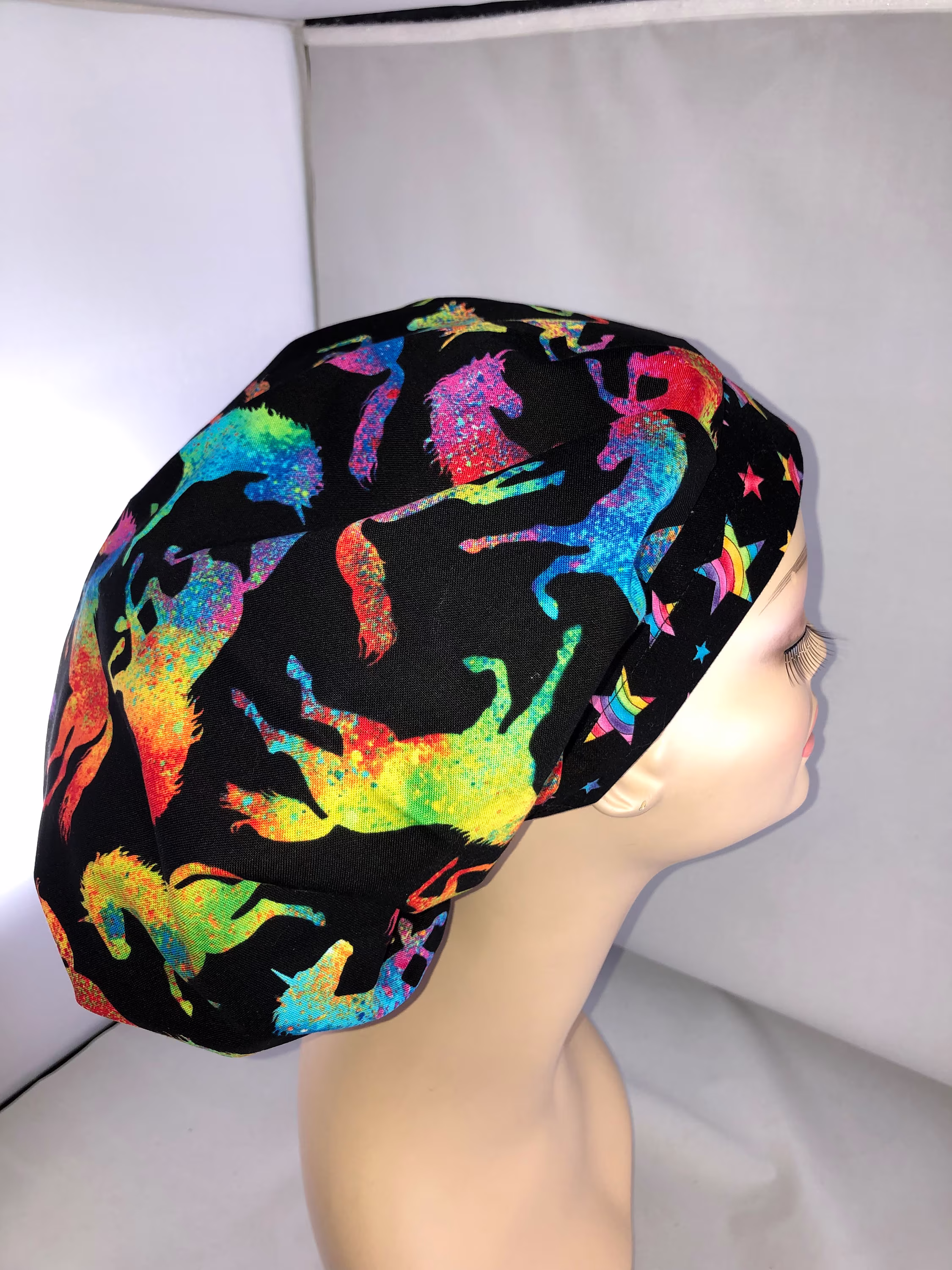 Bouffant Scrub Hat Mystical Rainbow Unicorns Toggle Adjustable Crna Cnor