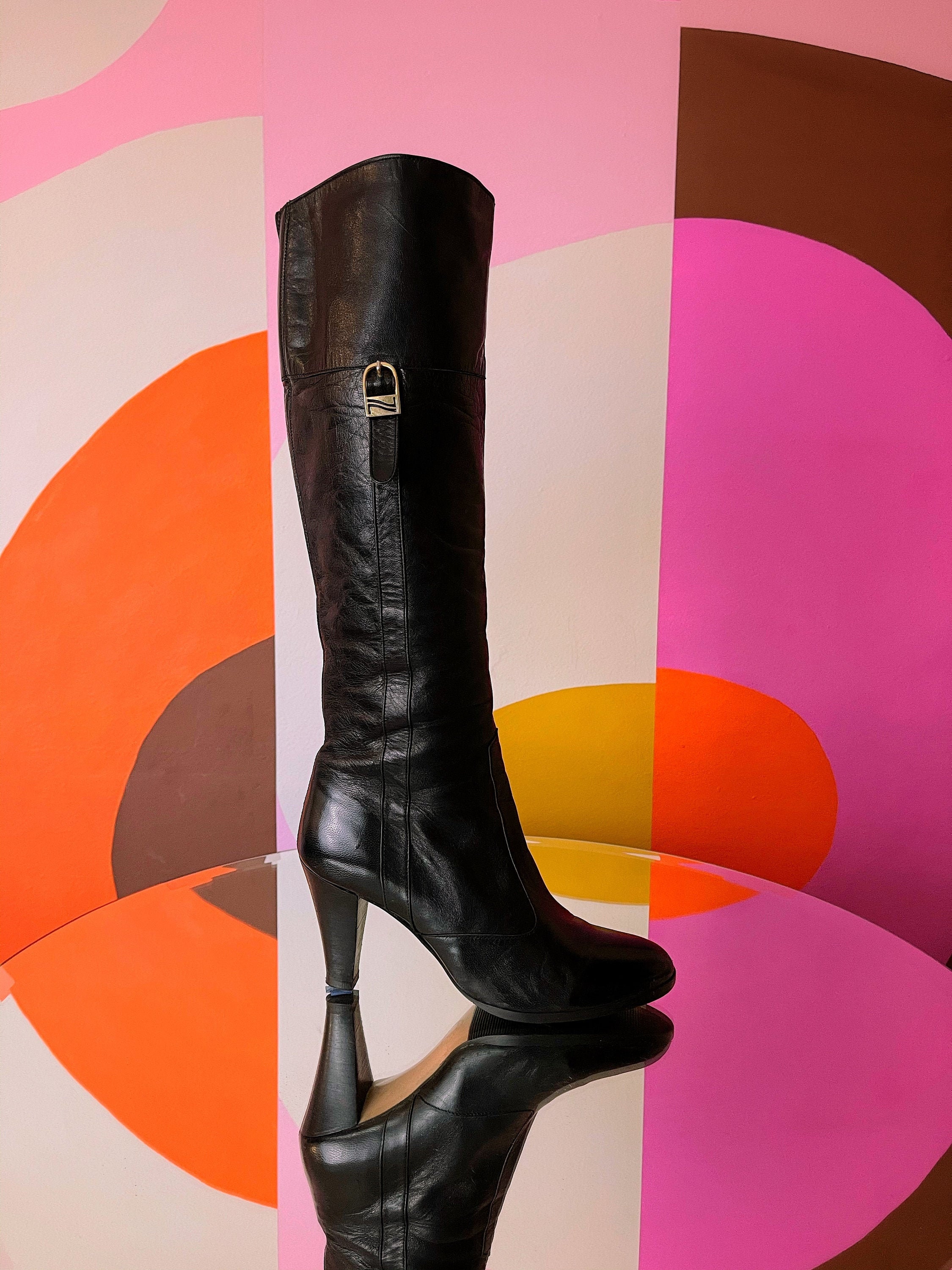 6.5 Us - Fancy Vintage 1970S Winter Boots 60S 70S Mod Knee High Boots Made in Spain By Barefoot Originals