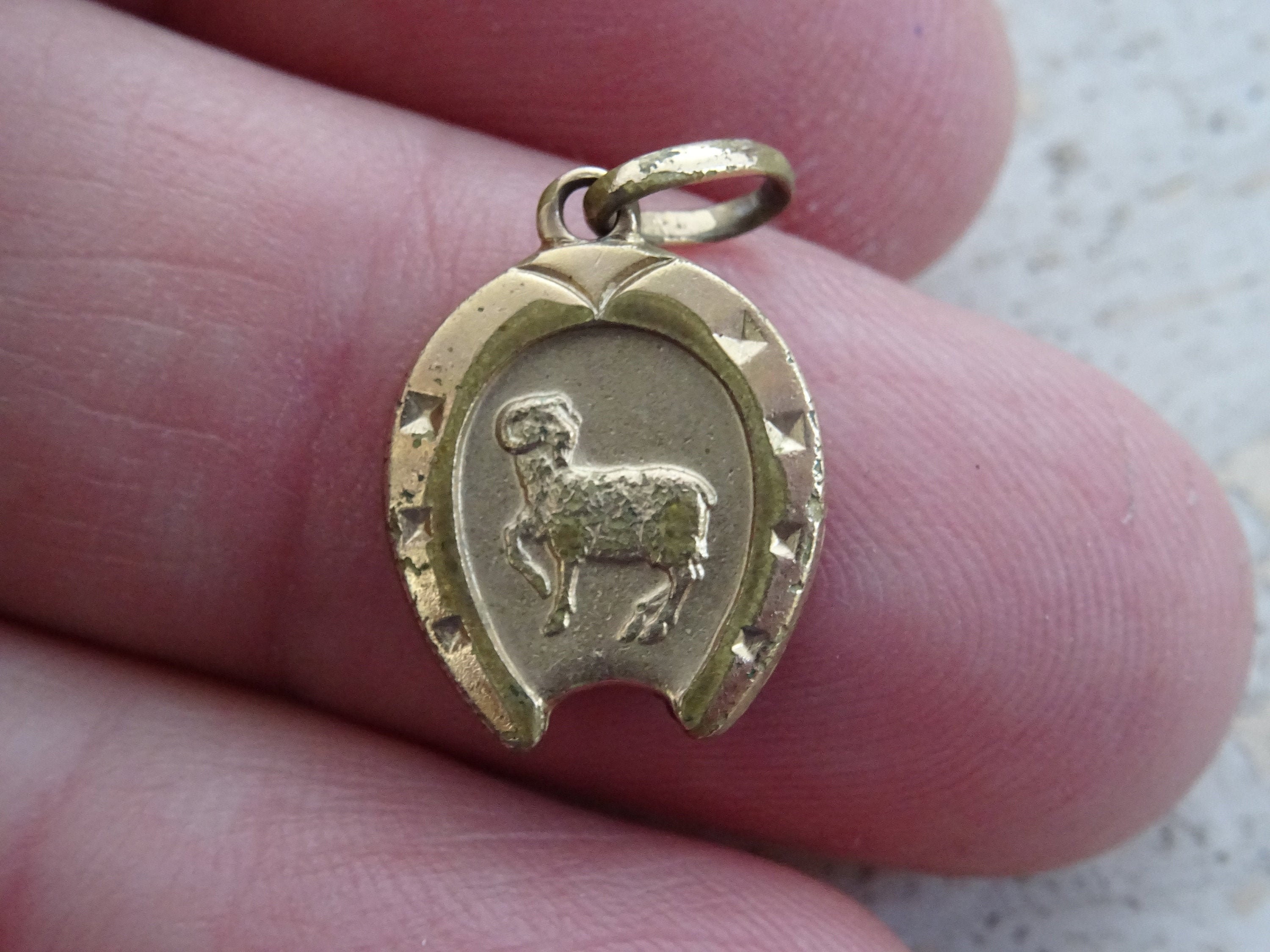Vintage Vermeil Gold Plated Zodiac Constellation Medal Pendant Medaillon Charm Medallion Sign Of Aries. | Ram A 17