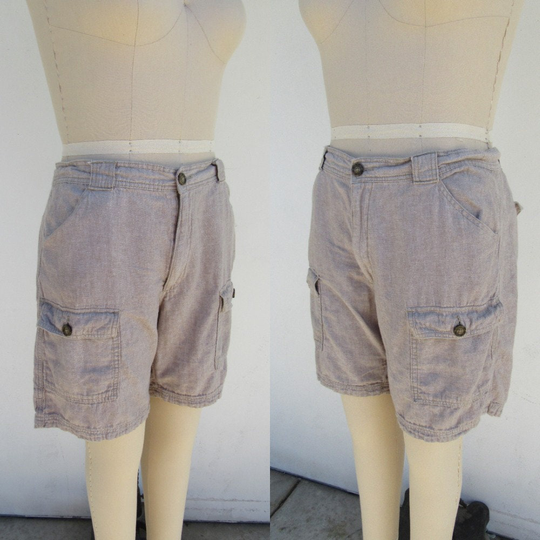 Plus Size Khaki Linen Blend High Waist Cargo Shorts | Chinos Extended Size Mom 20 22 40