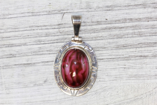 Vintage 950 Sterling Silver Art Glass Pendant Cut Out Southwest Luxury Design