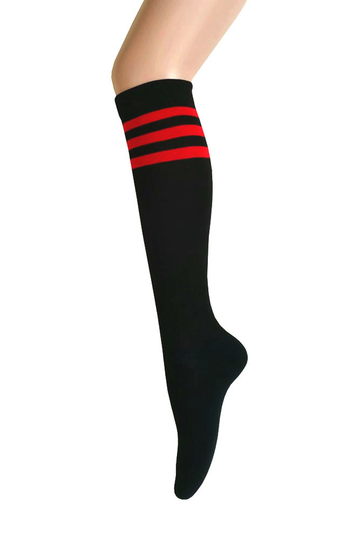 Women & Girls Black With Triple Red Stripes Halloween Costume Knee High Dress Socks