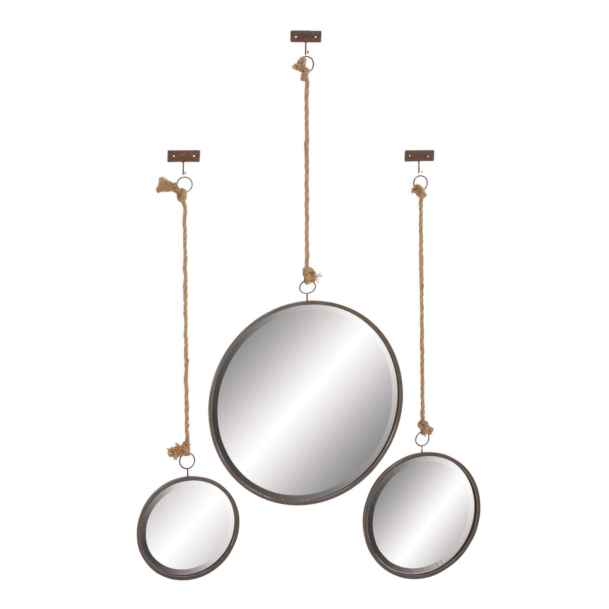 Round Metal Mirrors With Jute Hangers 3 Piece: Gray by World Market