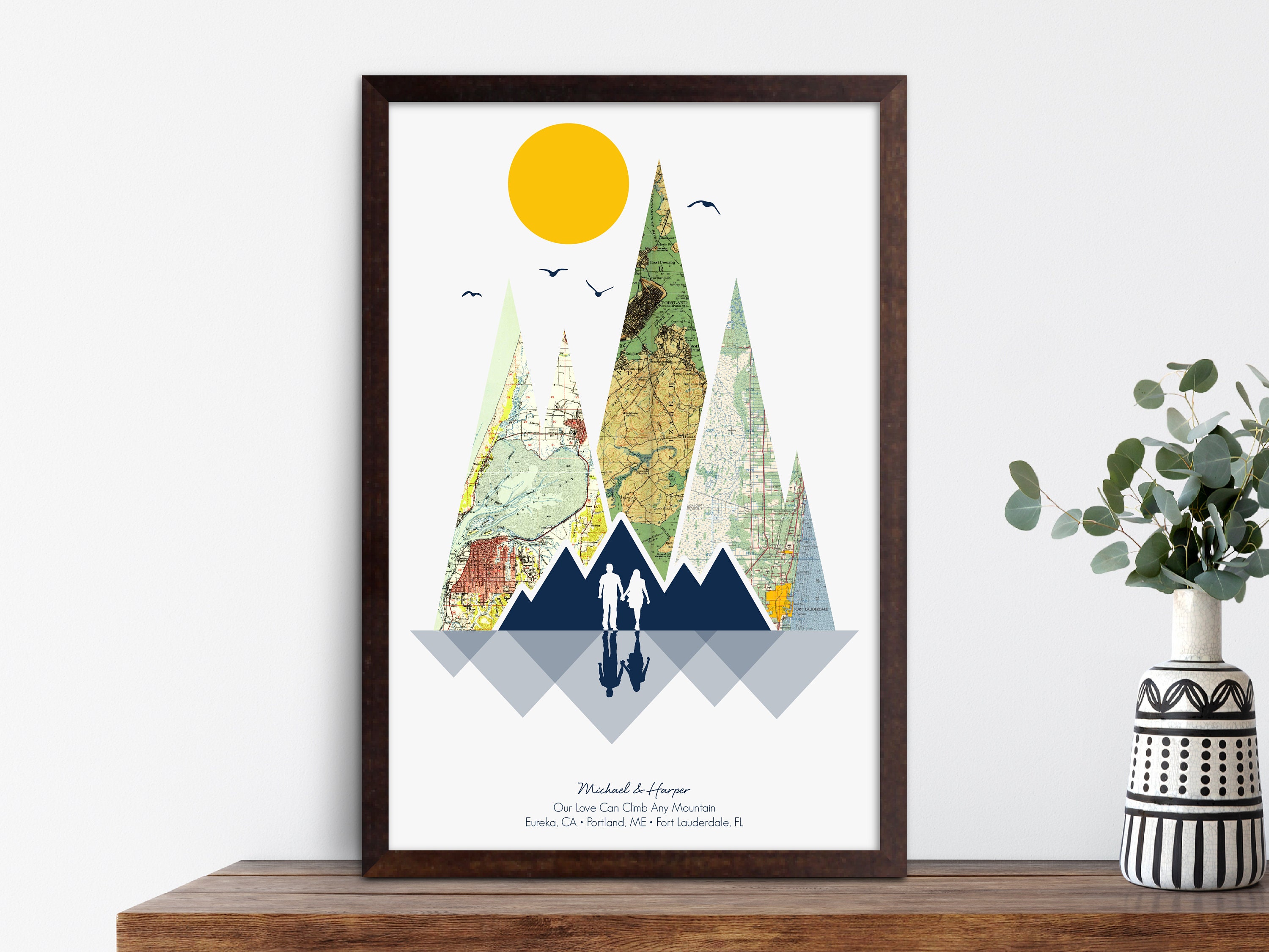 Custom Mountain Map Anniversary Gift For Husband From Wife, Christmas Men, Personalized Wedding Couple, Valentine Day