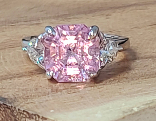 14K White Gold Engagement Ring Radiant Cut Natural Pink Tourmaline 5.99Ct