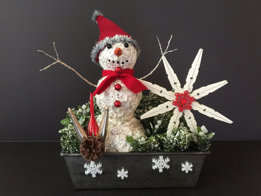 Handmade Snowman Centerpiece, Rustic Christmas Decoration, Country Decor, Handcrafted Ooak Holiday Decor