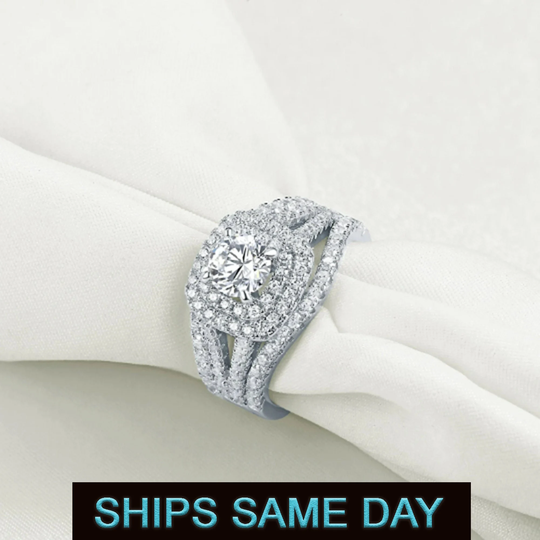 Engagement Ring Set 3 Pieces 925 Sterling Silver Wedding Rings For Women Aaaaa Cz Blue Side Stones Luxury Jewelry Bridal